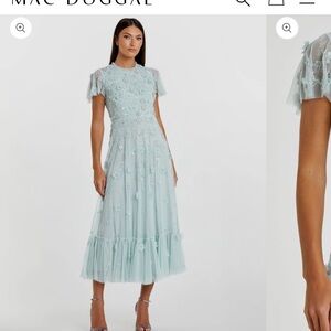 Mac Duggal Green Ruched A-line Midi Dress